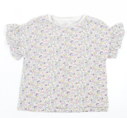 NEXT Girls Purple Floral Cotton Basic T-Shirt Size 5 Years Crew Neck Pullover