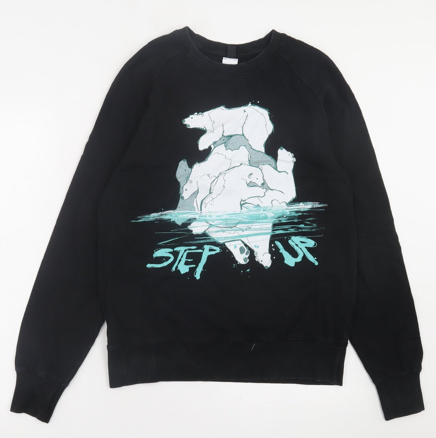 Step Up Mens Black  Cotton Pullover Sweatshirt Size M