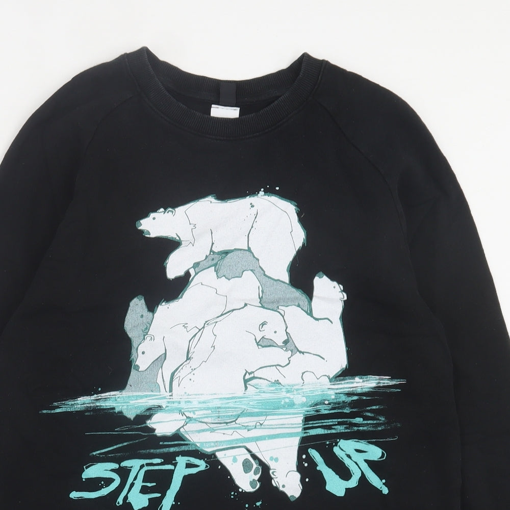 Step Up Mens Black  Cotton Pullover Sweatshirt Size M