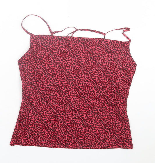 Topshop Womens Pink Animal Print Polyester Basic Tank Size 10 Square Neck