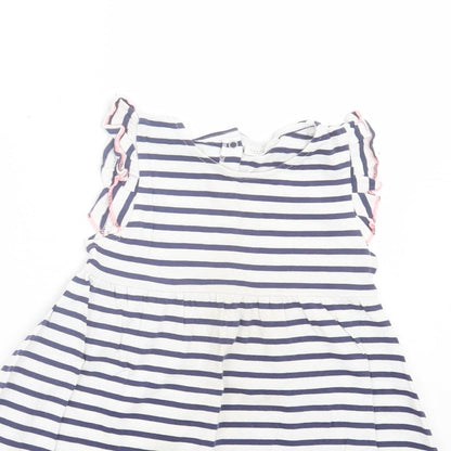 Next Girls White Striped Cotton A-Line  Size 12-18 Months  Crew Neck Pullover