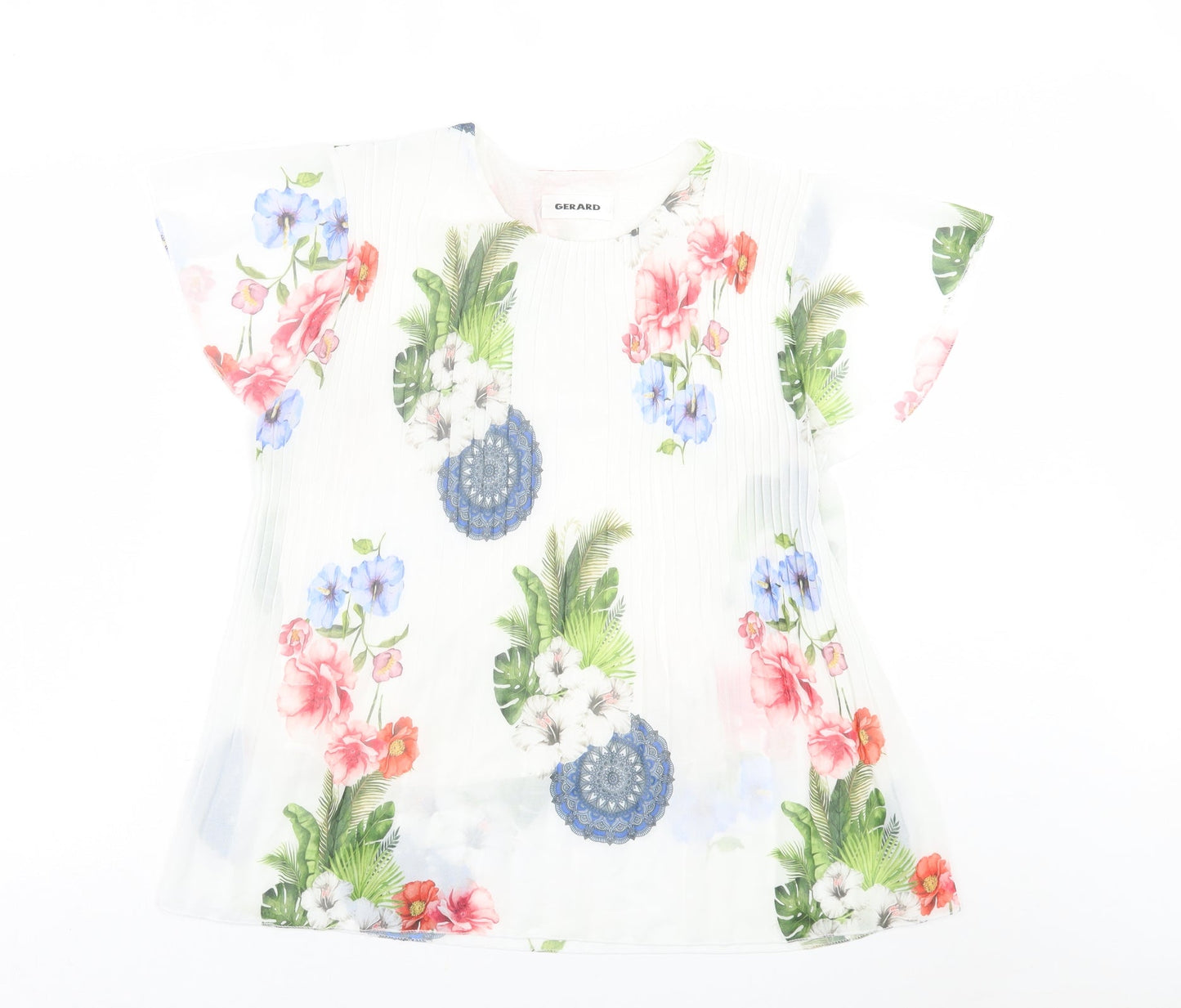 Gerard Womens White Floral Polyester Basic T-Shirt Size S Crew Neck
