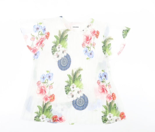 Gerard Womens White Floral Polyester Basic T-Shirt Size S Crew Neck