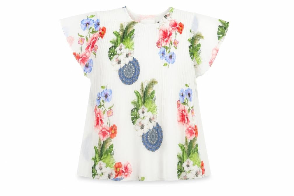 Gerard Womens White Floral Polyester Basic T-Shirt Size S Crew Neck
