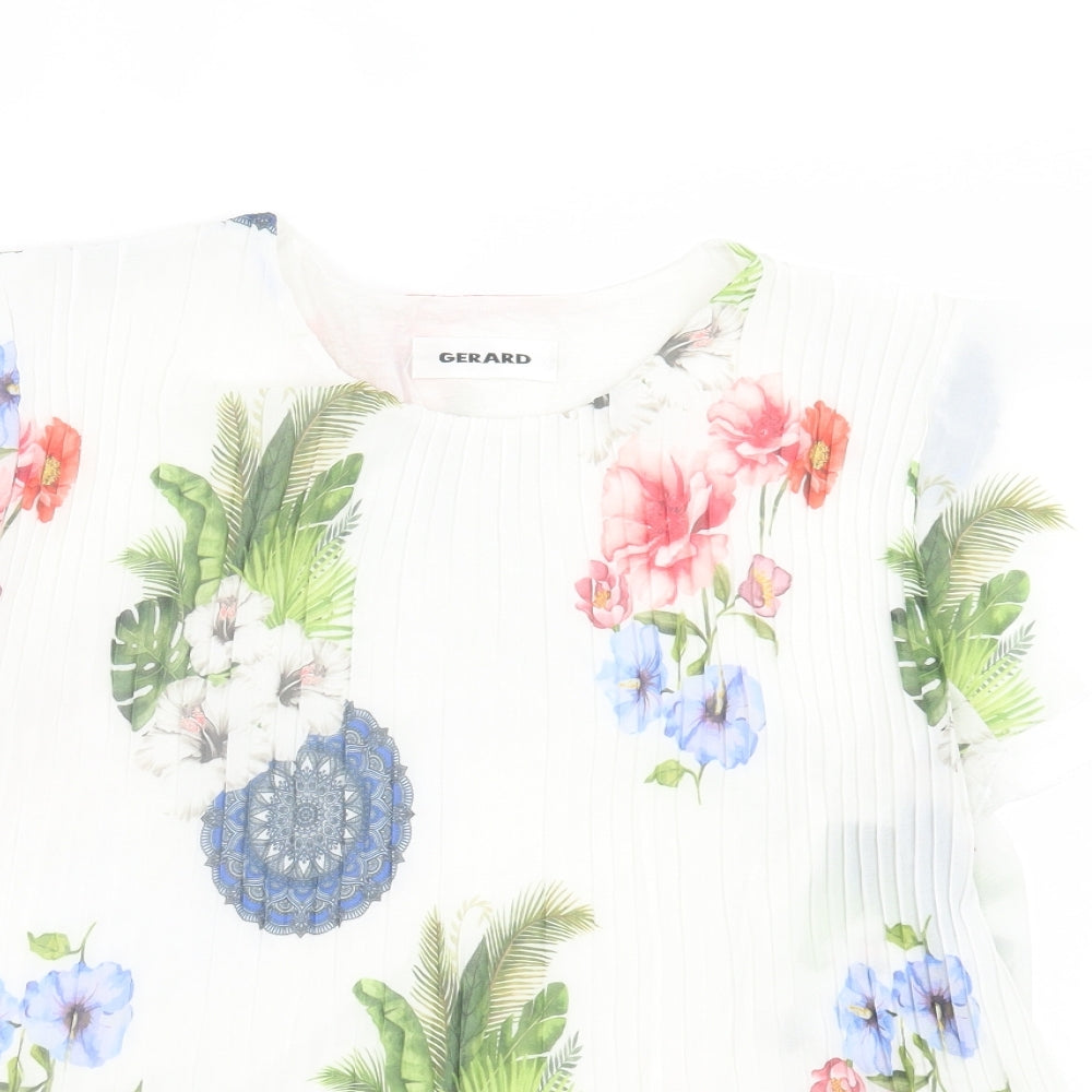 Gerard Womens White Floral Polyester Basic T-Shirt Size S Crew Neck