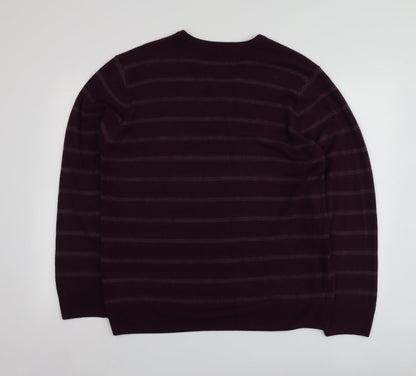 Preloved M&S Mens Purple V-Neck Striped Acrylic Pullover Jumper Size XL - Back