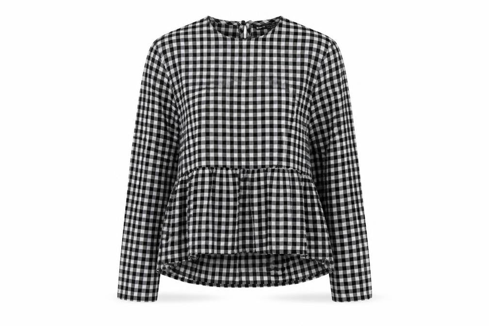 SheIn Womens Black Check Cotton Basic Blouse Size XS Round Neck