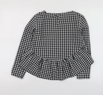 SHEIN Womens Black Check Cotton Basic Blouse Size XS Round Neck