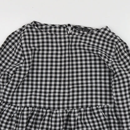 SHEIN Womens Black Check Cotton Basic Blouse Size XS Round Neck