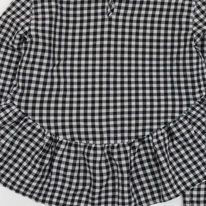 SHEIN Womens Black Check Cotton Basic Blouse Size XS Round Neck
