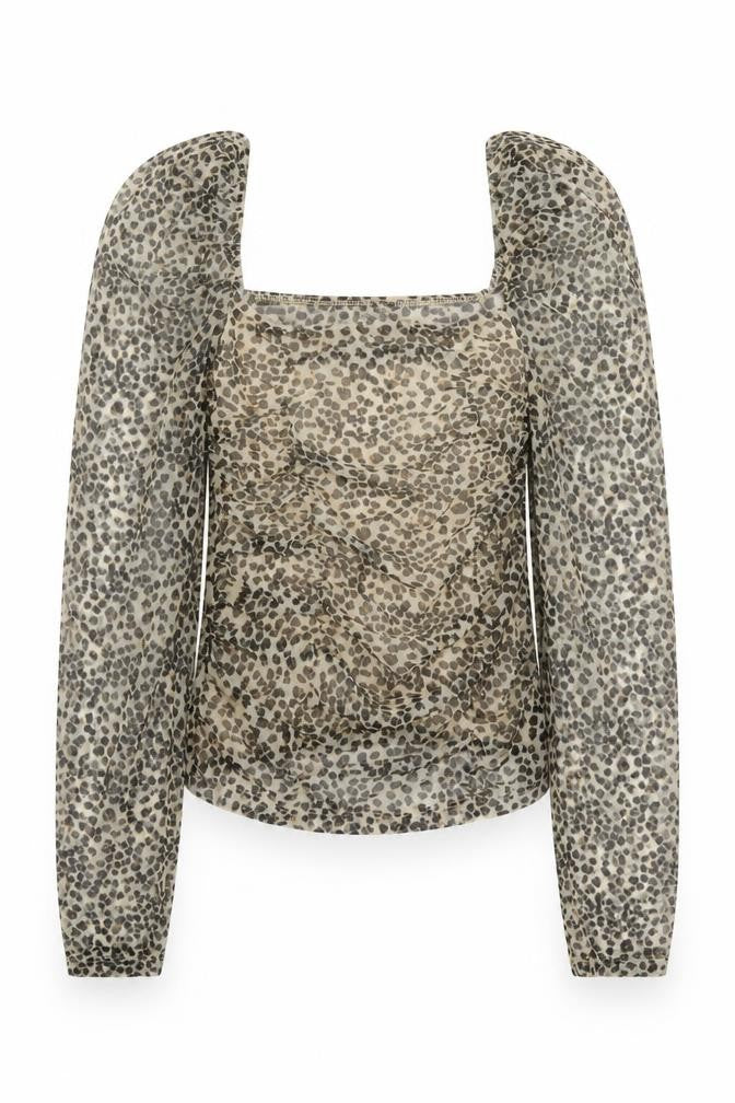 Primark Womens Beige Animal Print Polyester Basic Blouse Size 2XS Square Neck