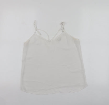 River Island Womens White  Polyester Basic T-Shirt Size 6 V-Neck