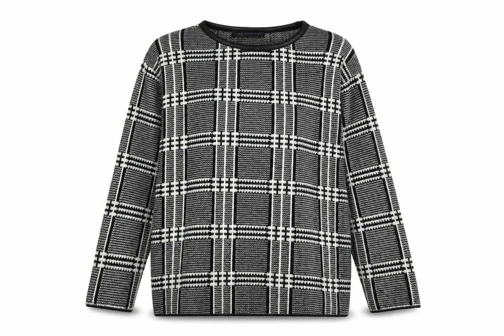 M7S Womens Black Round Neck Plaid Acrylic Pullover Jumper Size 6