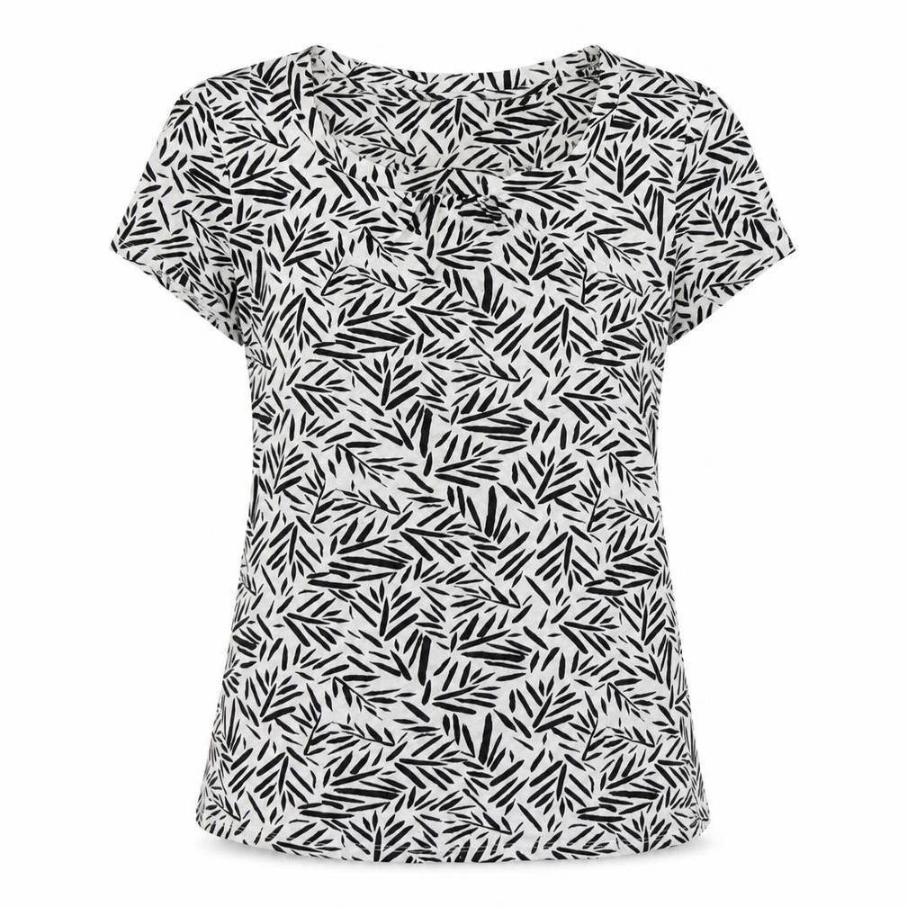 Bonmarché Womens White Geometric Viscose Basic T-Shirt Size 10 Round Neck