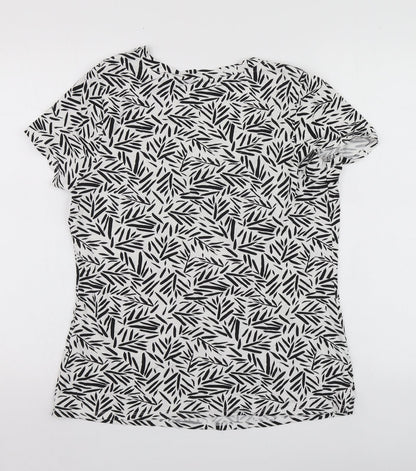 Bonmarché Womens White Geometric Viscose Basic T-Shirt Size 10 Round Neck