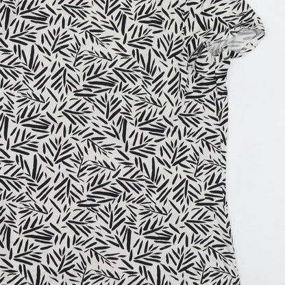 Bonmarché Womens White Geometric Viscose Basic T-Shirt Size 10 Round Neck