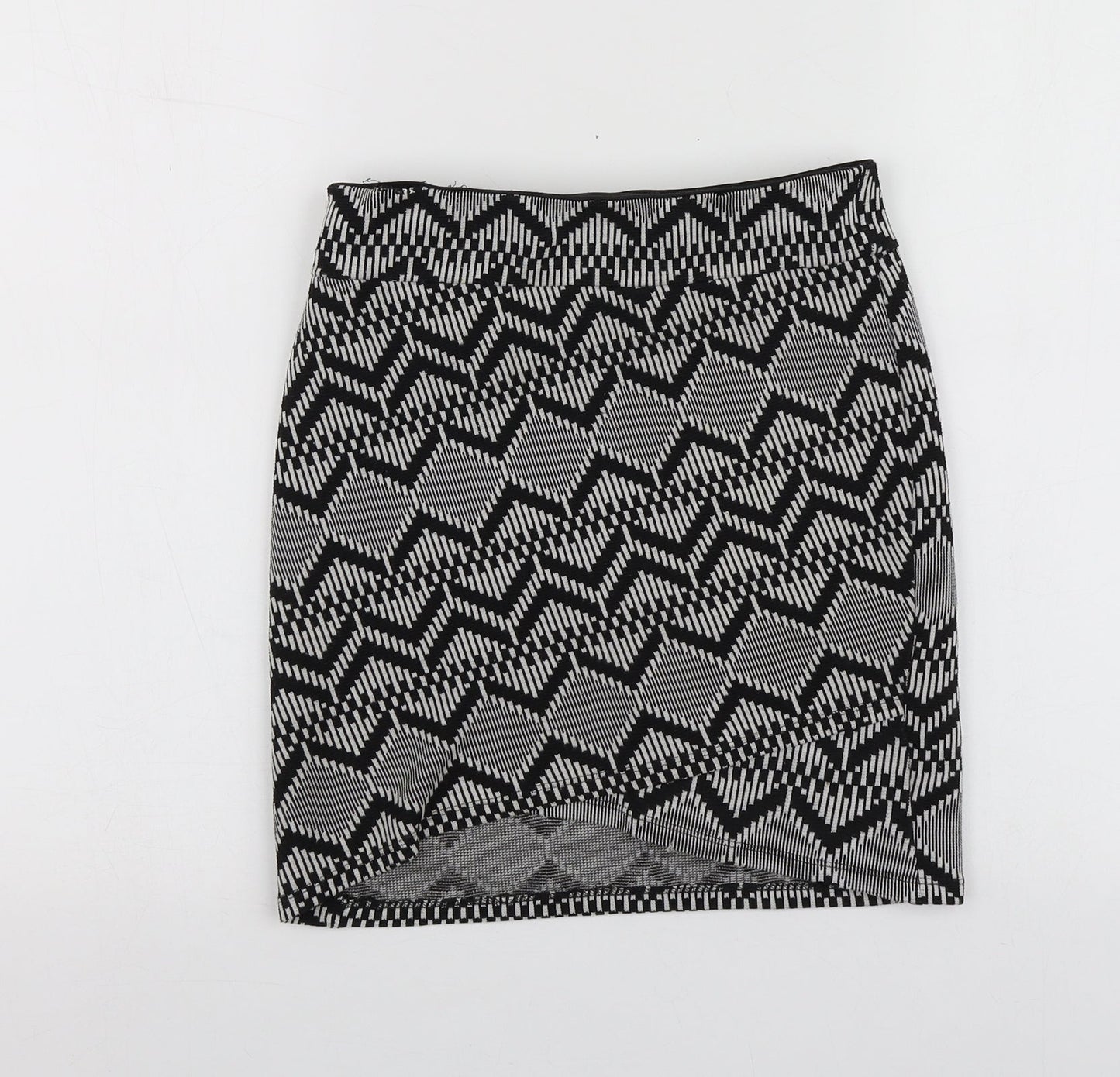 Stradivarius Womens Black Geometric Polyester Mini Skirt Size S