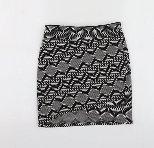 Stradivarius Womens Black Geometric Polyester Mini Skirt Size S