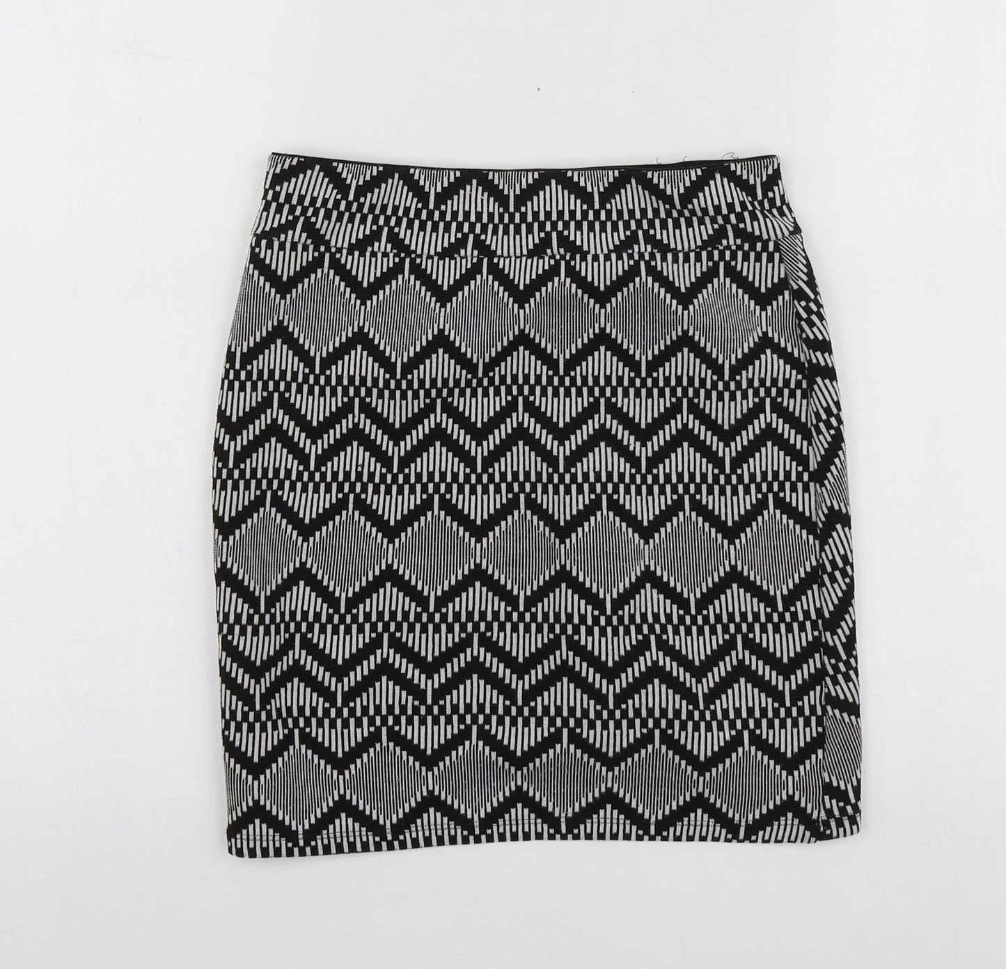 Stradivarius Womens Black Geometric Polyester Mini Skirt Size S
