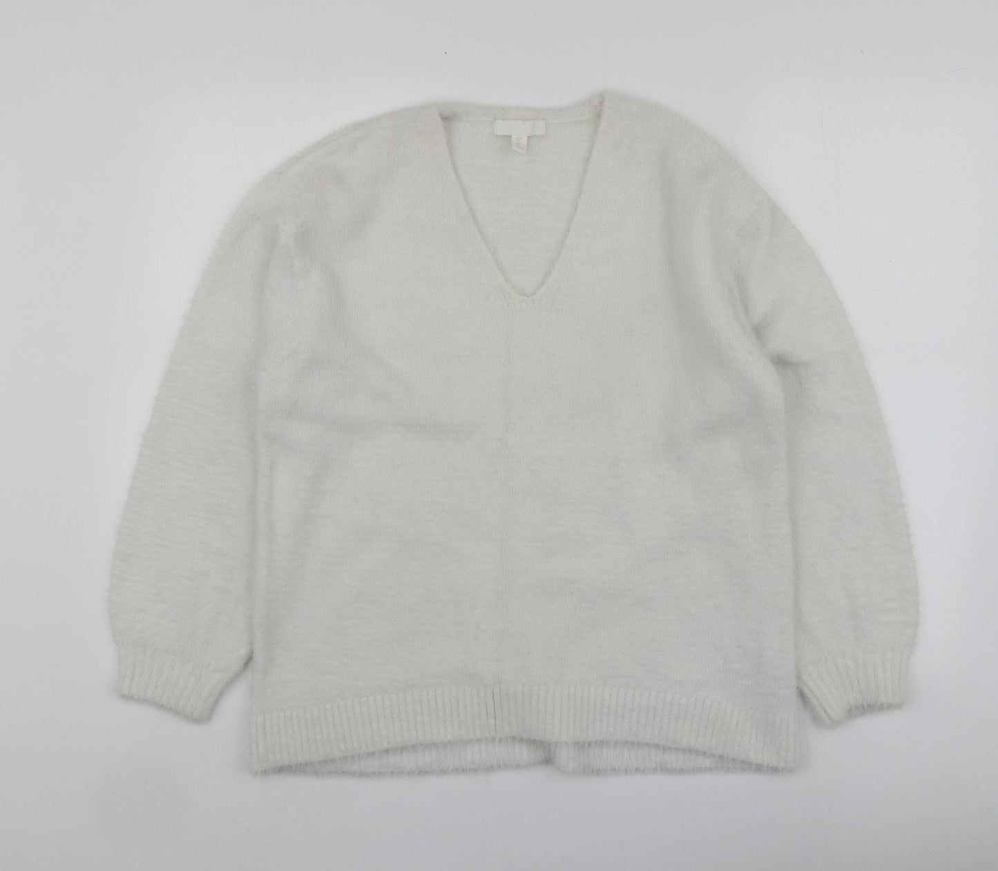 H&M Womens White V-Neck  Polyamide Pullover Jumper Size S