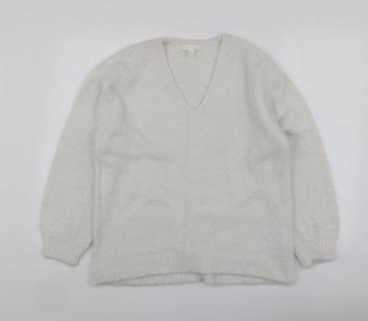 H&M Womens White V-Neck  Polyamide Pullover Jumper Size S