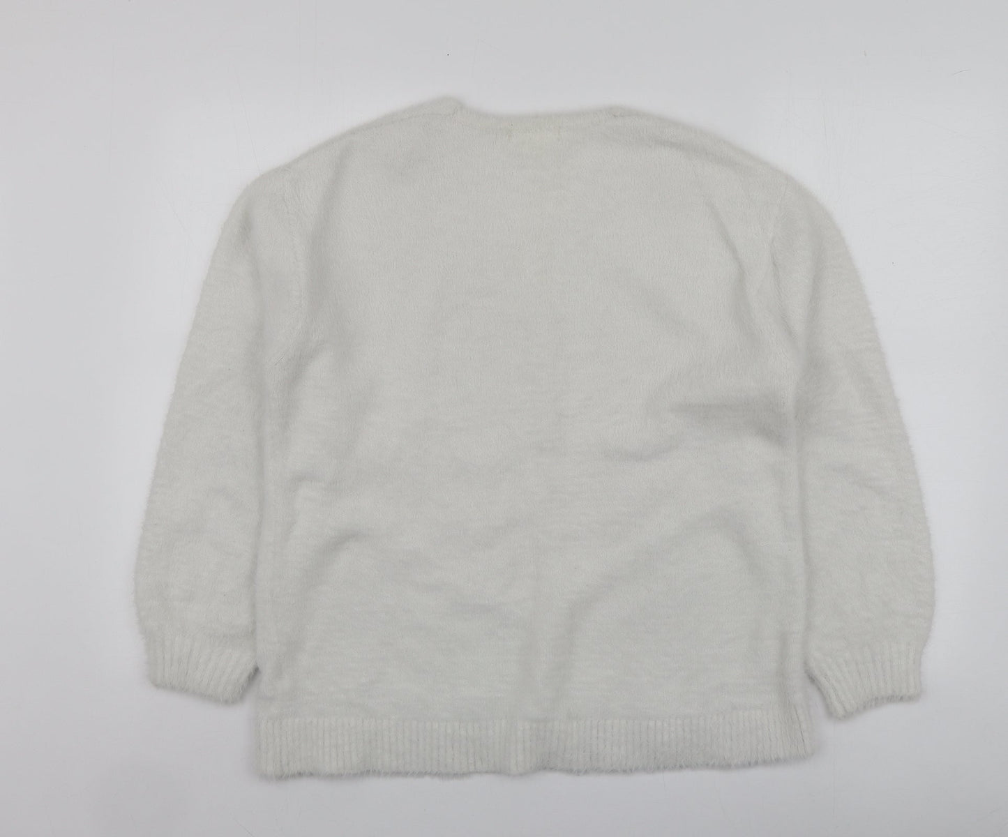 H&M Womens White V-Neck  Polyamide Pullover Jumper Size S