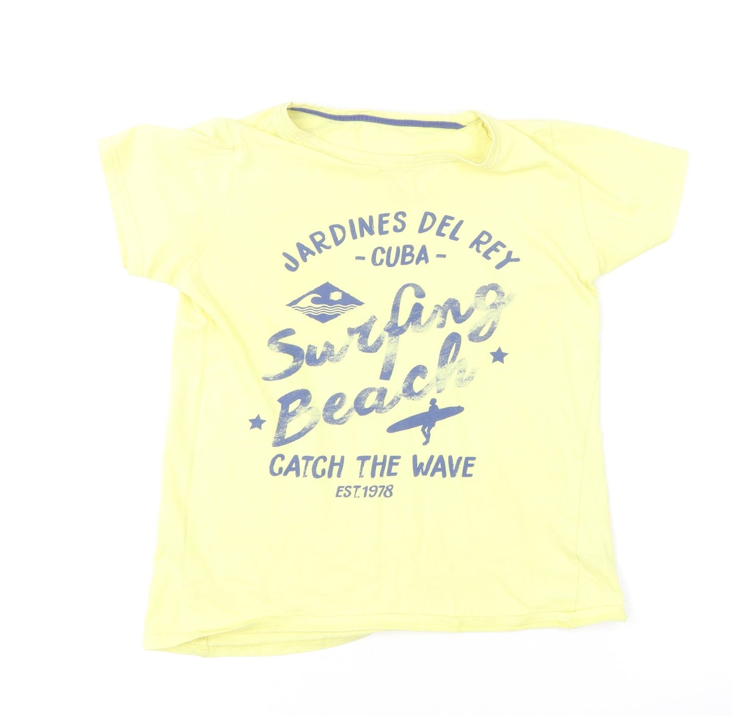 Dunnes Stores Boys Yellow  Cotton Basic T-Shirt Size 10-11 Years Round Neck  - Surfing