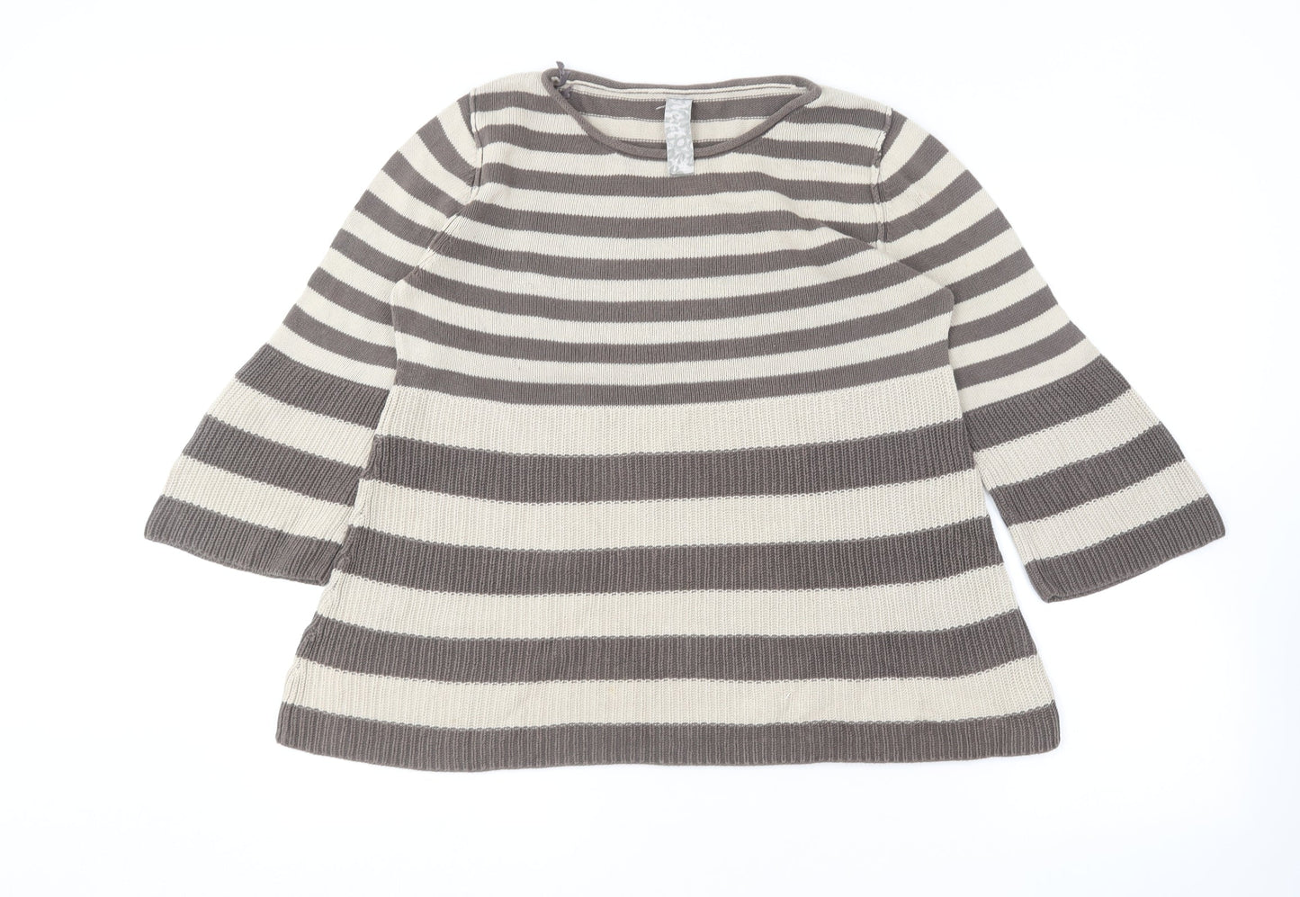 NEXT Womens Brown Round Neck Striped Cotton Pullover Jumper Size 14