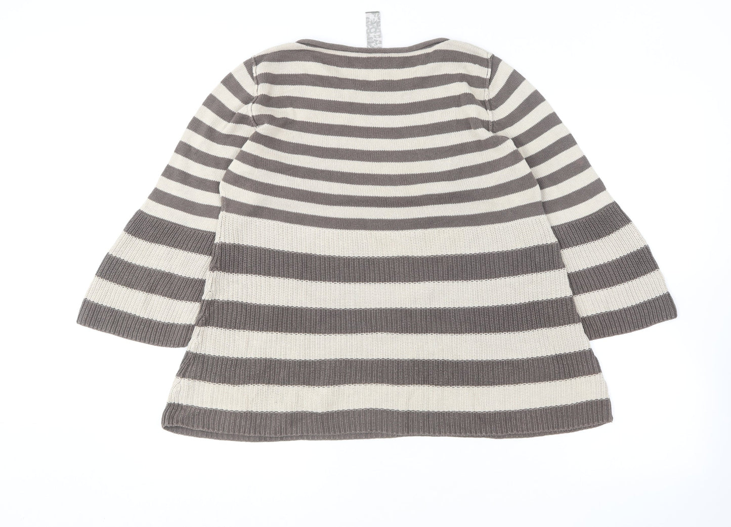 NEXT Womens Brown Round Neck Striped Cotton Pullover Jumper Size 14