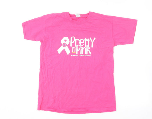 Fruit of the Loom Womens Pink  Cotton Basic T-Shirt Size M Round Neck - Pretty Pink Charity
