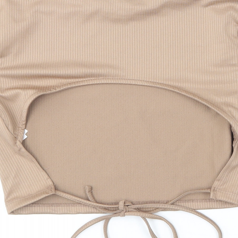 Primark Womens Brown  Polyester Cropped T-Shirt Size S Round Neck