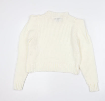 QED London Womens Ivory Crew Neck  Cotton Pullover Jumper Size 14