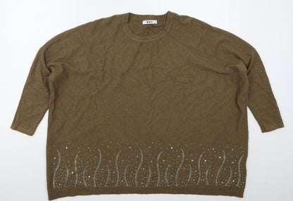 M&Co Womens Brown Crew Neck  Nylon Pullover Jumper Size M