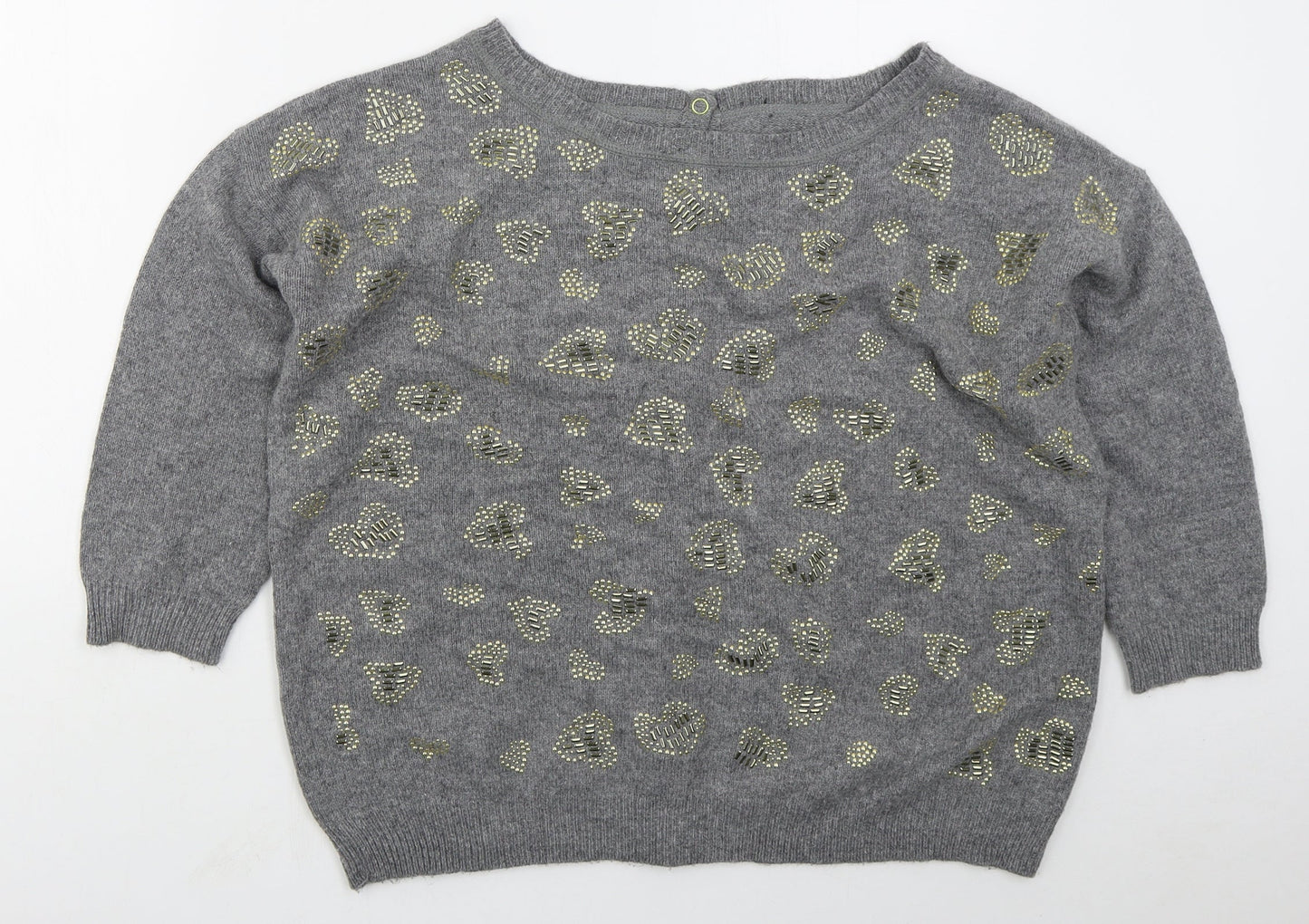 Preworn Womens Grey Boat Neck Animal Print Acrylic Pullover Jumper Size M