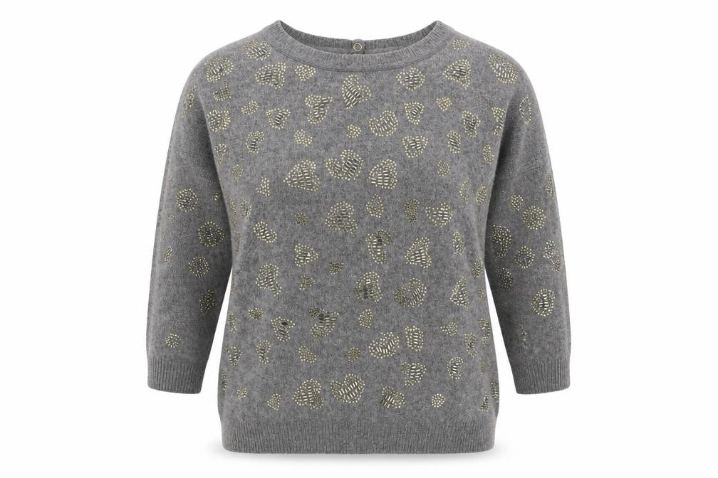 Preworn Womens Grey Boat Neck Animal Print Acrylic Pullover Jumper Size M