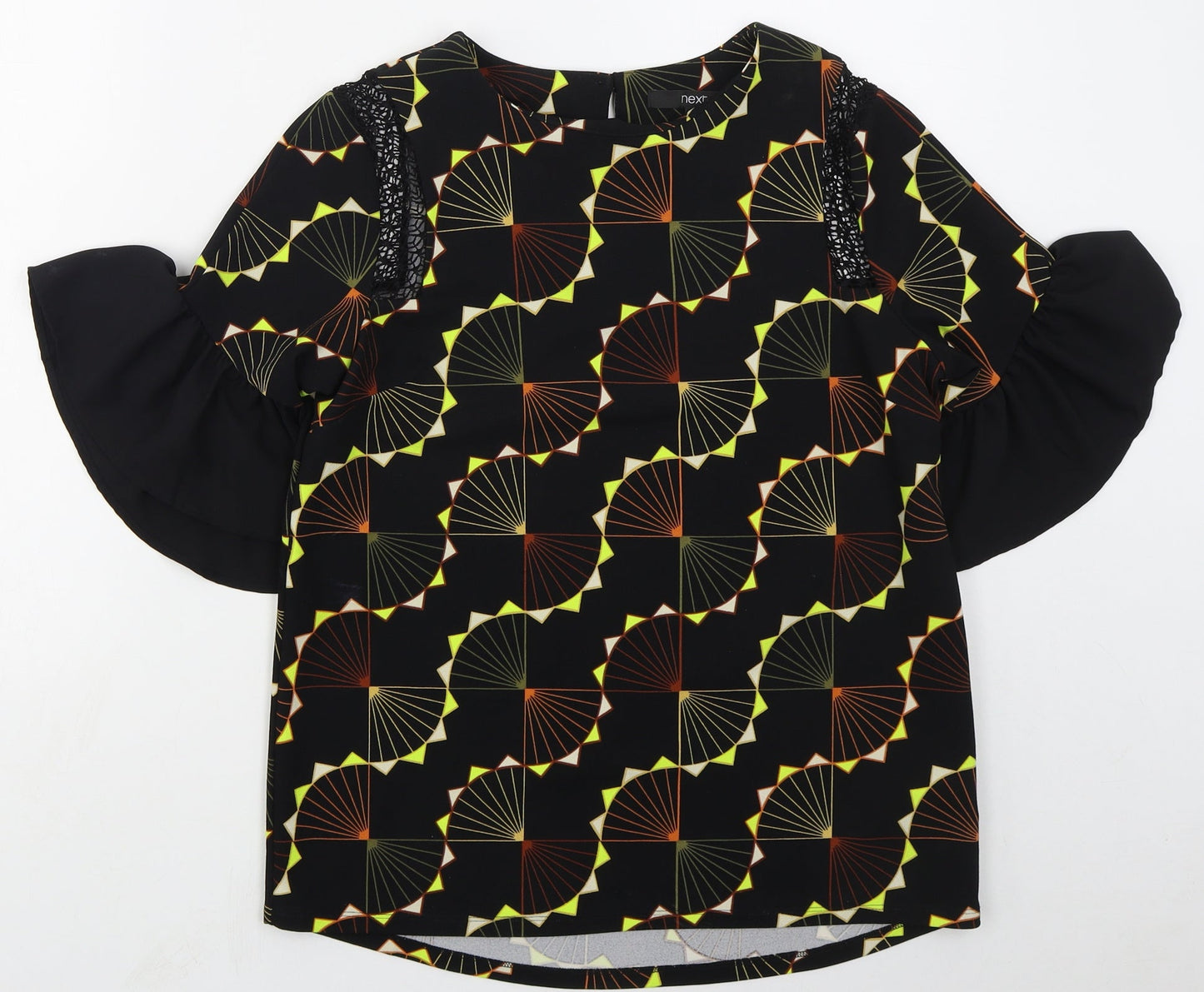 NEXT Womens Black Geometric Polyester Basic Blouse Size 8 Round Neck