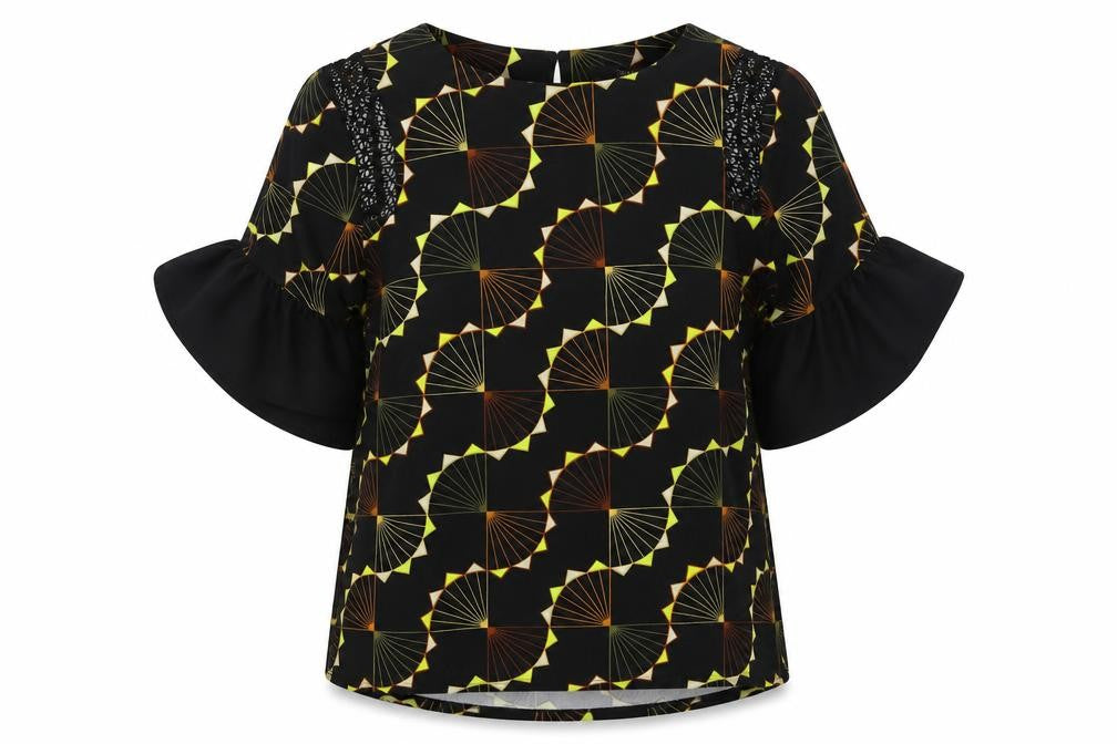 NEXT Womens Black Geometric Polyester Basic Blouse Size 8 Round Neck