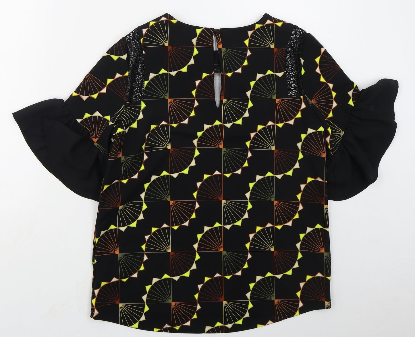 NEXT Womens Black Geometric Polyester Basic Blouse Size 8 Round Neck