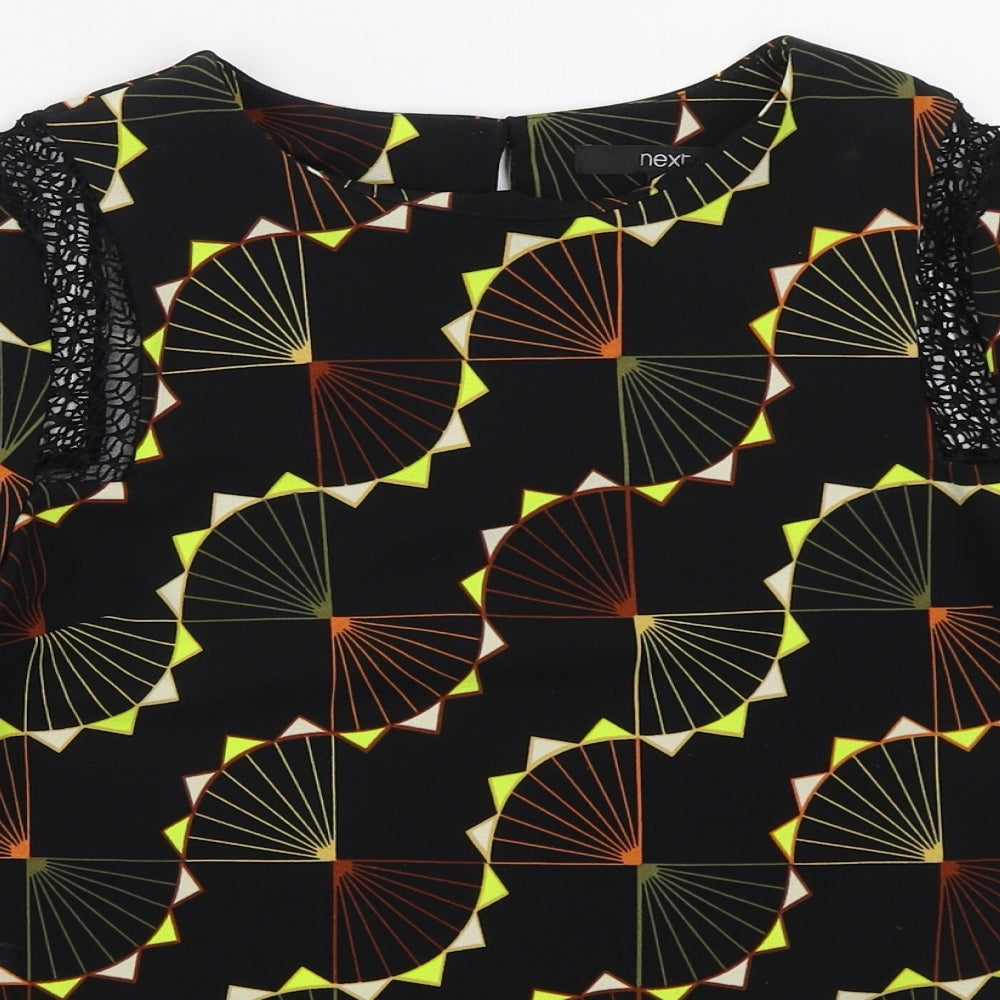 NEXT Womens Black Geometric Polyester Basic Blouse Size 8 Round Neck