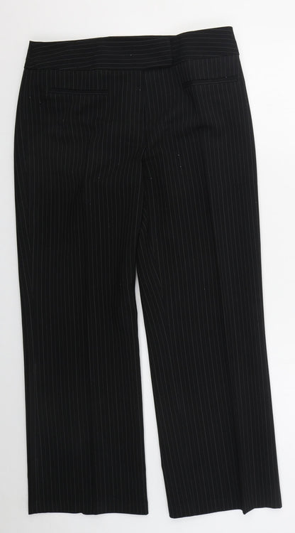 Evie Womens Black Striped Polyester Trousers  Size 12 L28 in Regular Hook & Eye