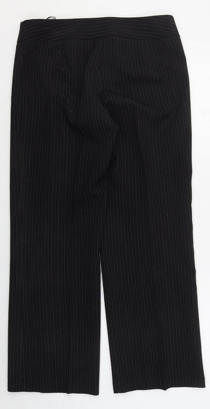 Evie Womens Black Striped Polyester Trousers  Size 12 L28 in Regular Hook & Eye