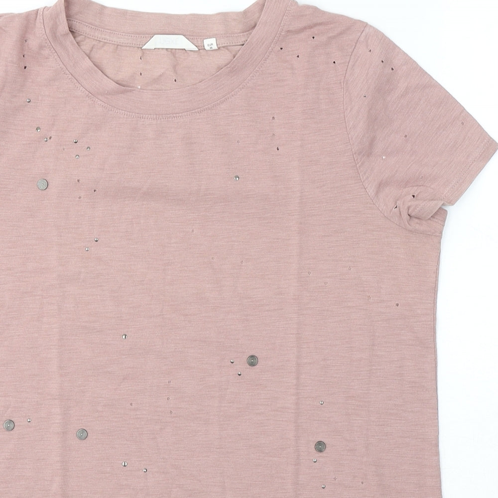 NEXT Womens Pink  Cotton Basic T-Shirt Size 8 Round Neck - hole pattern detail