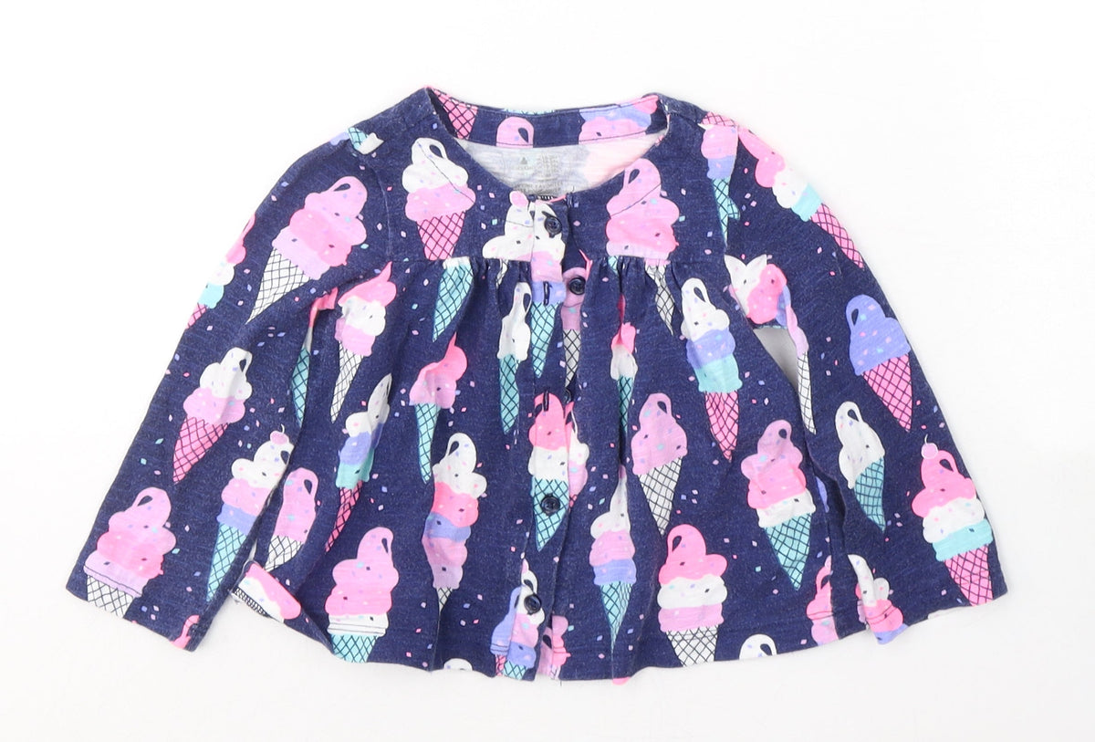Gap Girls Blue Geometric Cotton Fit & Flare  Size 12-18 Months  Round Neck Button - Ice Cream Print