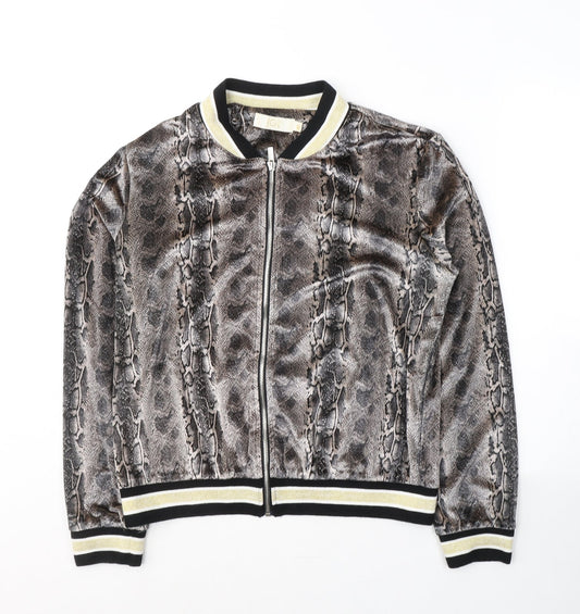 JCL Womens Brown Animal Print Polyester Full Zip Sweatshirt Size M  Zip
