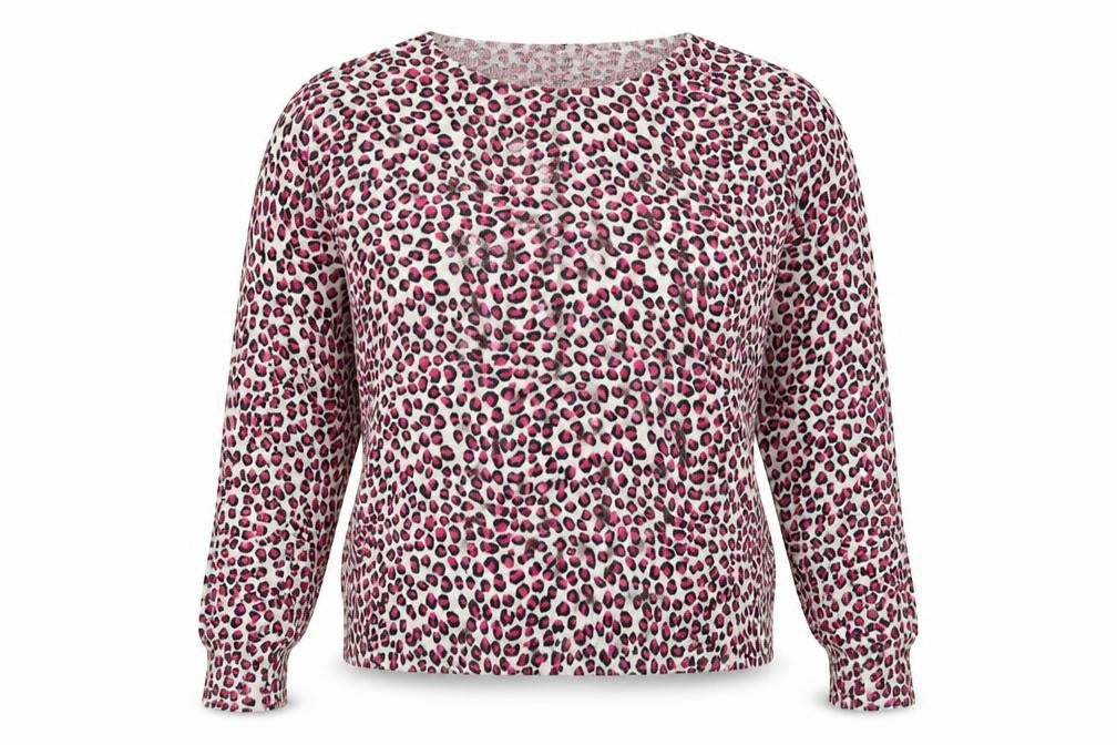 La Redoute Womens Pink Round Neck Animal Print Viscose Pullover Jumper Size 14
