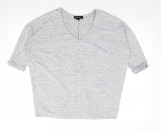 New Look Womens Grey V-Neck  Polyester Pullover Jumper Size S