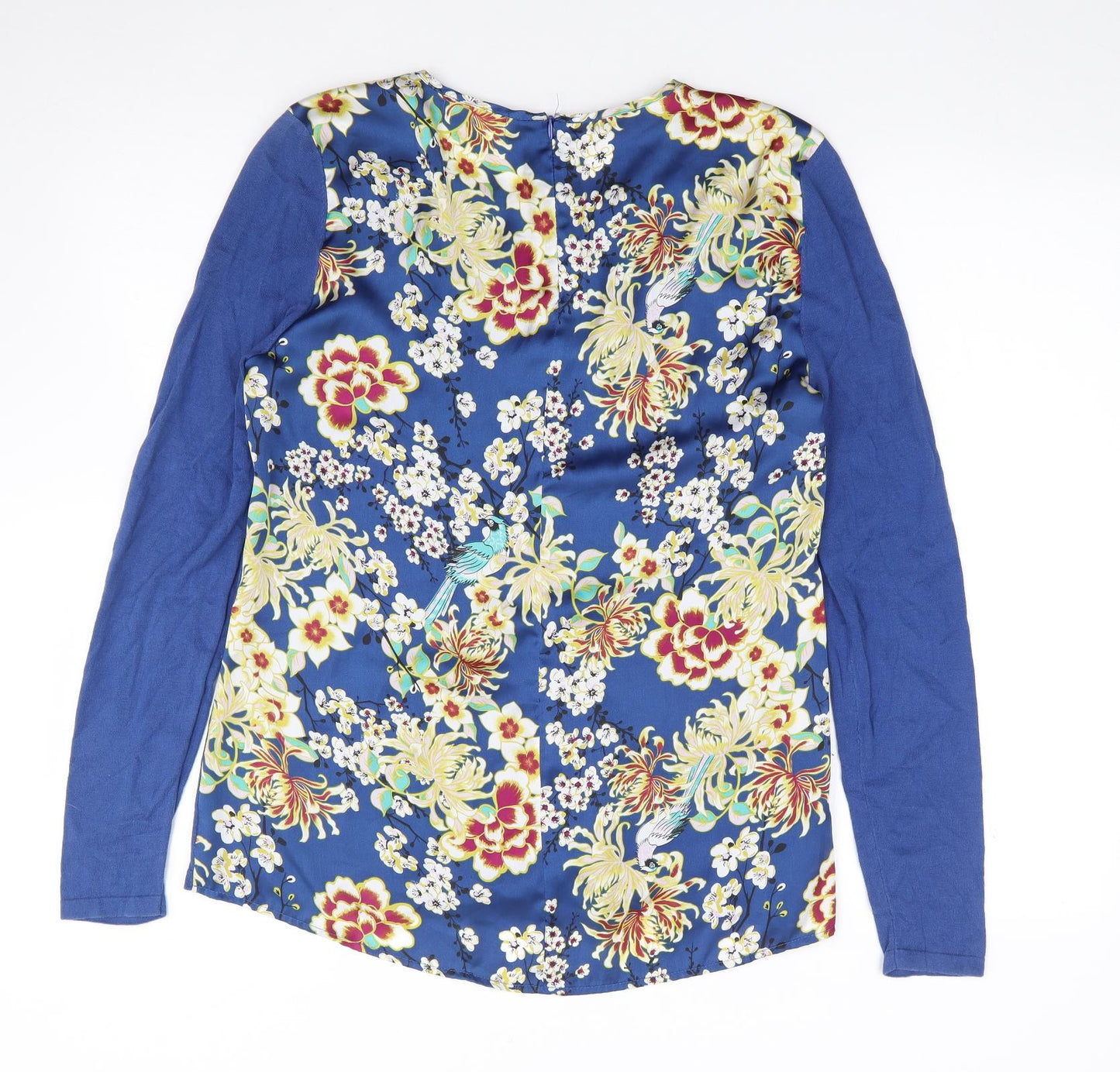 NEXT Womens Blue Floral Cotton Jersey Blouse Size 14 Roll Neck
