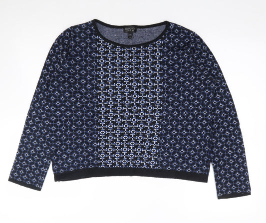 Topshop Womens Blue Round Neck Geometric Acrylic Pullover Jumper Size 10