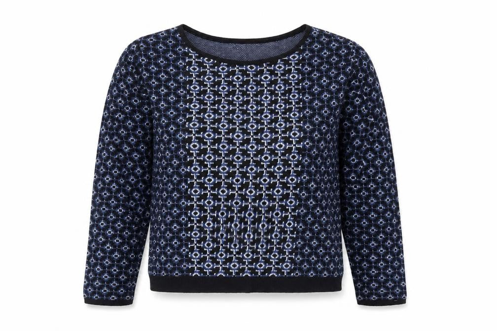Topshop Womens Blue Round Neck Geometric Acrylic Pullover Jumper Size 10