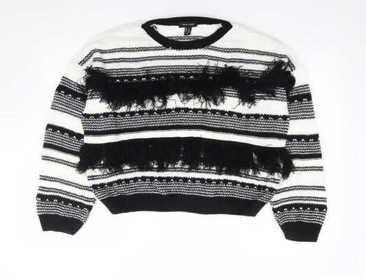 New Look  Womens Black Round Neck Striped Acrylic Pullover Jumper Size M